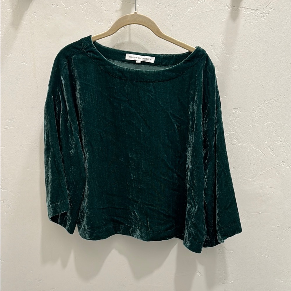 Cupcakes & Cashmere Green Velvet Top